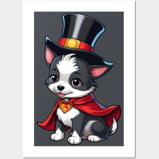 Adorable Puppy Wearing a Top Hat and Cape Posters and Art